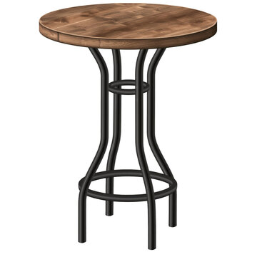 recommend clip art: A realistic circular bar table with black metal legs and a brown wood top png