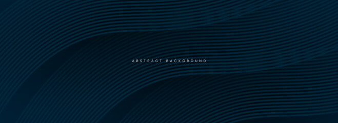 Dark blue abstract background with glowing curved waves.