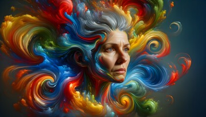 portrait of a woman face representing emotions by colors