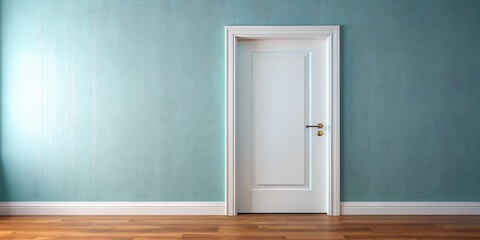 white door with blue wall, minimalism, copy space