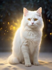 Fototapeta premium A curious tabby cat explores different environments, from snowy landscapes to sunny beaches and rooftops