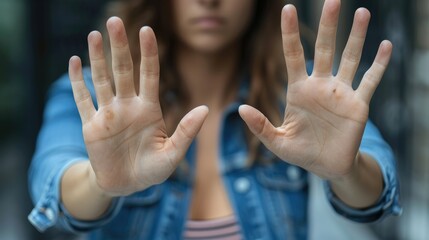 A woman firmly signaling a halt to drugs with her hands is symbolizing the message of saying no to drugs on International Day against Drug Abuse