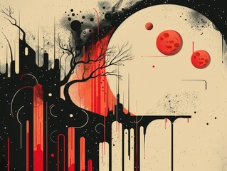 Abstract horror-themed artwork with a comedic twist, featuring simple yet modern design elements.