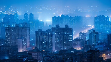 Urban Symphony: Magnificent Cityscape Under the Blue Night