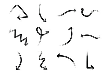 Double line Brush Arrow Direction Shape Curved Line Pictogram Symbol Visual Illustration Set