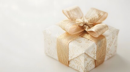 a stunning photograph of a delicately decorated gift box, featuring exquisite wrapping and elegant presentation against a pure white background.