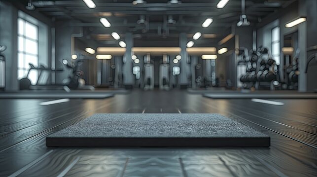 Experience the dynamic showcase of cutting-edge fitness gear at the Fitness Expo Active Podium against a vibrant gym backdrop.