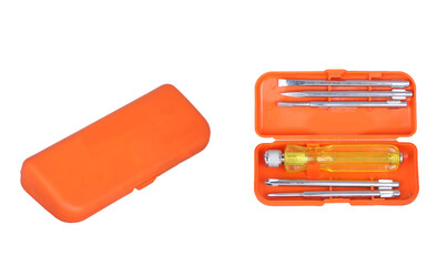 orange screw driver kit isolated on white background