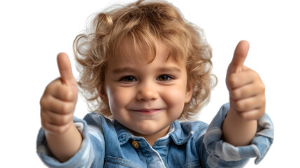 A toddler giving a thumbs up isolated on transparent