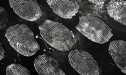 black and white photograph of multiple fingerprint patterns arranged