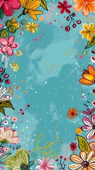 Vibrant Floral Explosion of Blooming Colorful Flowers and Leaves Forming an Abstract Decorative Pattern on a Vintage Style Background