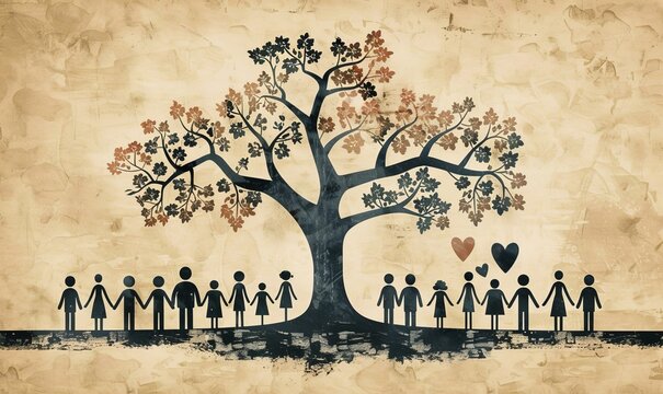 family tree with figures of people holding hands