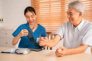 Senior Woman Receives Medical Advice and Treatment from a Doctor in a Hospital: Health Care Professionals Provide Help and Care to Elderly Patients with Insurance in a Clinical Setting