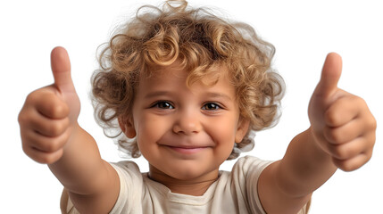 A toddler giving a thumbs up isolated on transparent