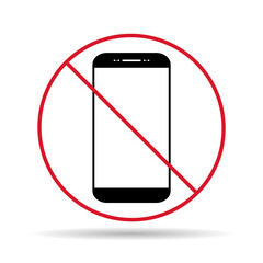 Mobile forbidden shadow icon, no use phone sign, ban smartphone label vector illustration