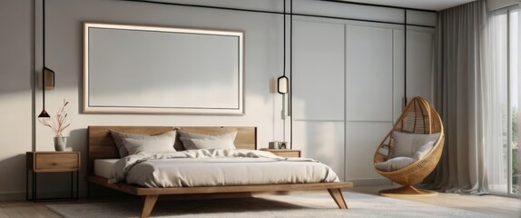 Living Room Mock-Up: Modern Cozy Interior with Empty Canvas Frame and Furniture Render Suitable for Buildings and Architecture Interior Design