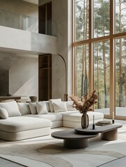 Modern living room sofa furniture in minimalist style, stylish interior, delicate details, room interior, 3D render