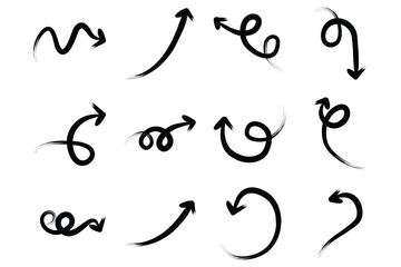 Brush Arrow Direction Shape Curved Line Pictogram Symbol Visual Illustration Set