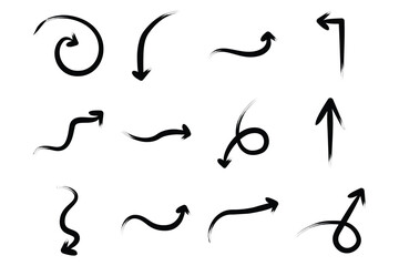 Brush Arrow Direction Shape Curved Line Pictogram Symbol Visual Illustration Set