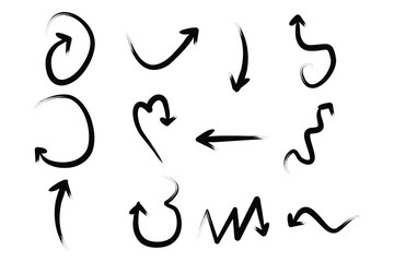 Brush Arrow Direction Shape Curved Line Pictogram Symbol Visual Illustration Set