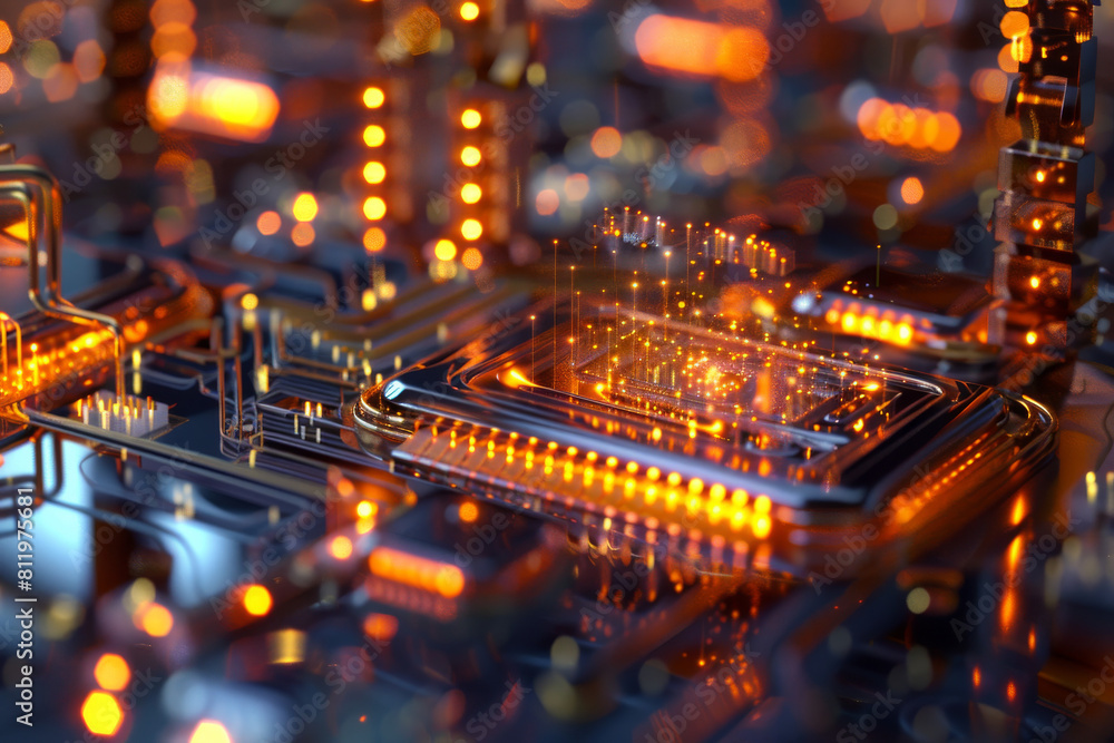 Poster a computer chip with a lot of lights on it