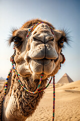  A Painting of a Fisheye Pharaoh's Steed: Camel Gazes Upon Ancient Majesty