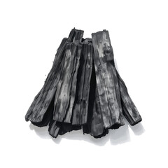 Watercolor illustration of high-grade charcoal produced from ubame oak (Quercus phillyraeoides) on white background