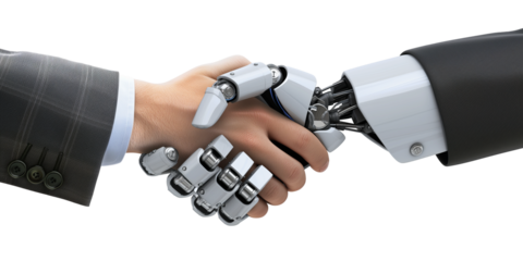 Human and robot handshake futuristic collaboration transparent background