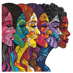 Colorful faces mosaic multicultural diversity and community transparent background