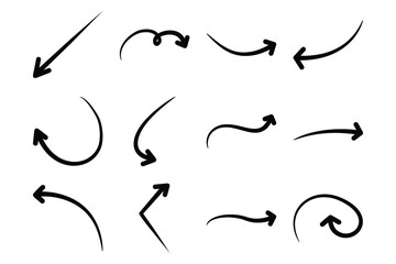 Hand drawn arrow Shape Curved Lines Set.