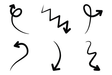 Hand drawn arrow Shape Curved Lines Set.