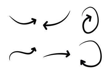 Hand drawn arrow Shape Curved Lines Set.