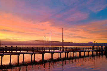 Obraz premium Alpine lake, Lake Starnberg. Fantastic Dawn over the lake in Bavaria, Germany, Bavaria landscapes