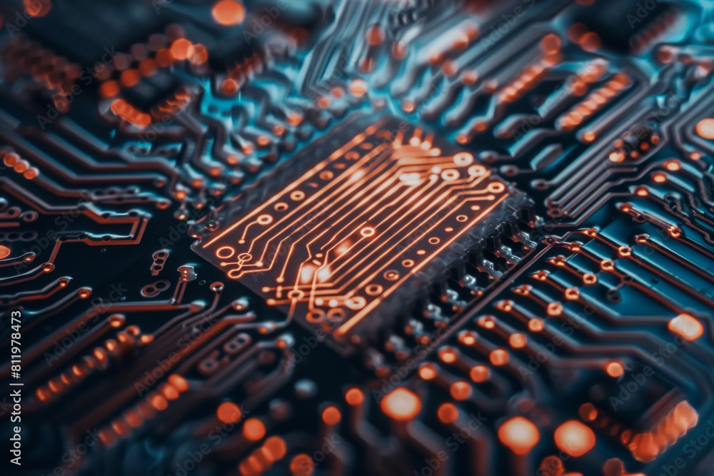 Poster a close up of a circuit board with a cpu in the middle