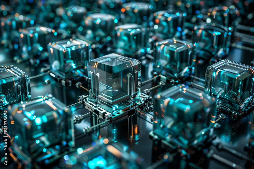 Poster a computer generated image of a cluster of cubes