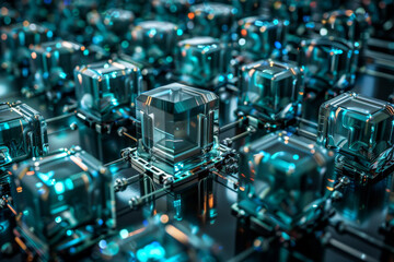 A computer generated image of a cluster of cubes