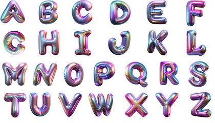 Metallic balloons, alphabet letters. Set of design elements