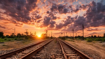 Fototapeta premium railway-track-in-the-sunset