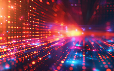 Fototapeta premium Artistic illustration of futuristic digital scenery with animated lights and elements designed in a precise linear fashion.