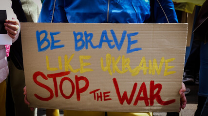 Be brave like Ukraine, Stop war banner