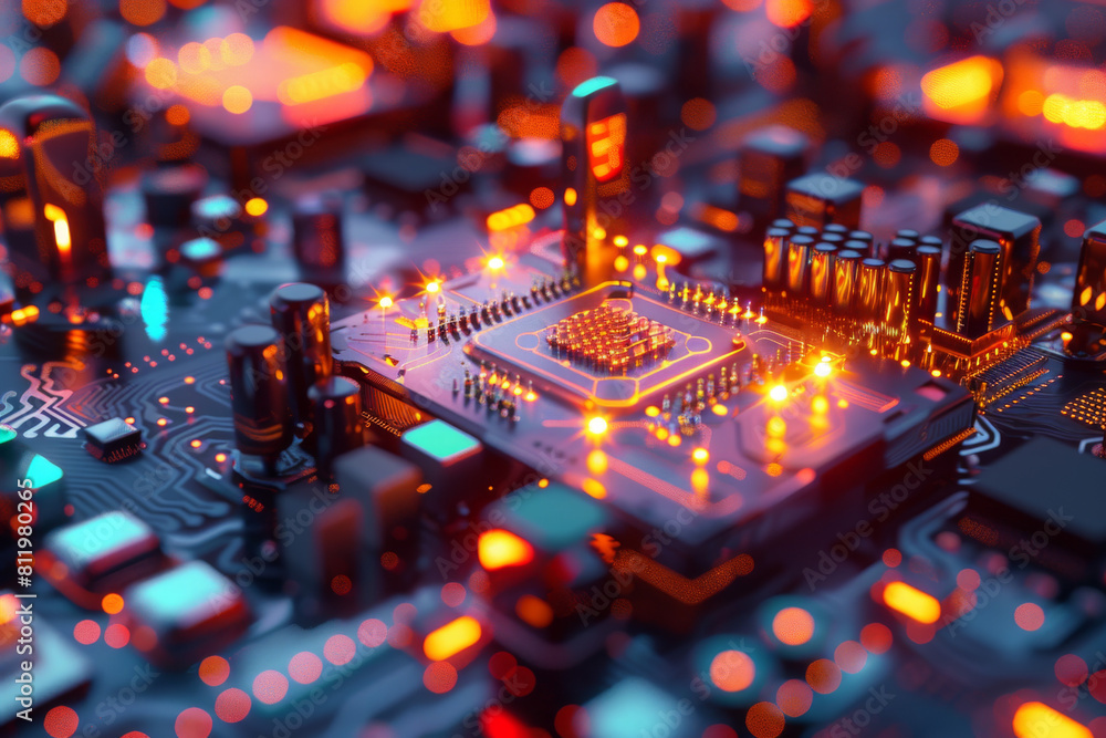 Poster a close up of a circuit board with a cpu in the middle