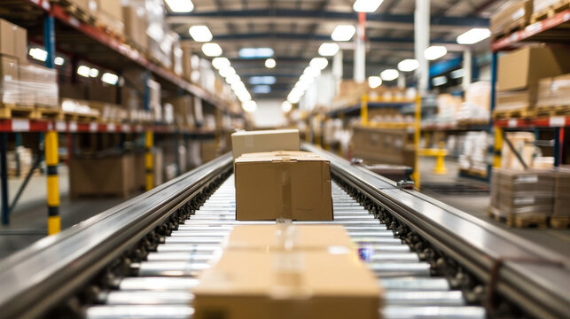 Freight Industry: Cardboard Boxes on Conveyor