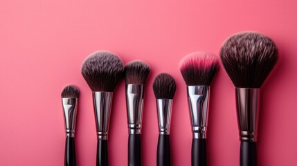 Professional Makeup Brushes Set on Pink Table