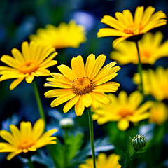 Fototapeta premium Yellow Daisy Flowers Landscape photograph