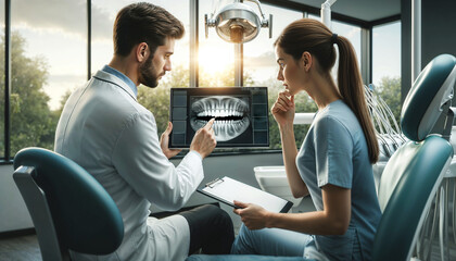 dental consultation in progress between dentist and a dental assistant discussing a digital dental - Powered by Adobe