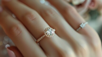 ring in beautiful female hand, engagement and marriage concept