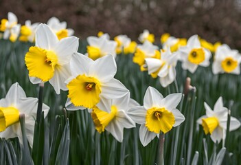 A view of some Daffodils in a garden