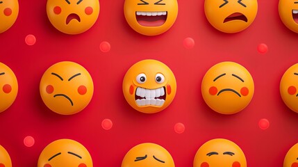 Naklejka premium Smileys with different emotions on a red background