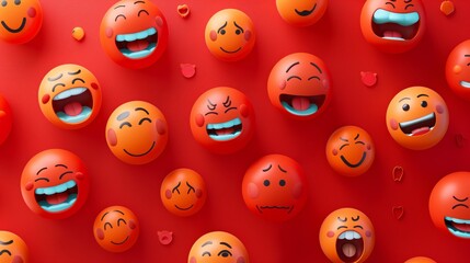 Smileys with different emotions on a red background