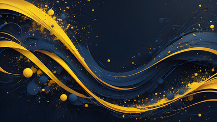 An Abstract Backdrop Modern Grunge Waves, Navy Blue Splatters, Vivid Yellow, Graphic Grid Design